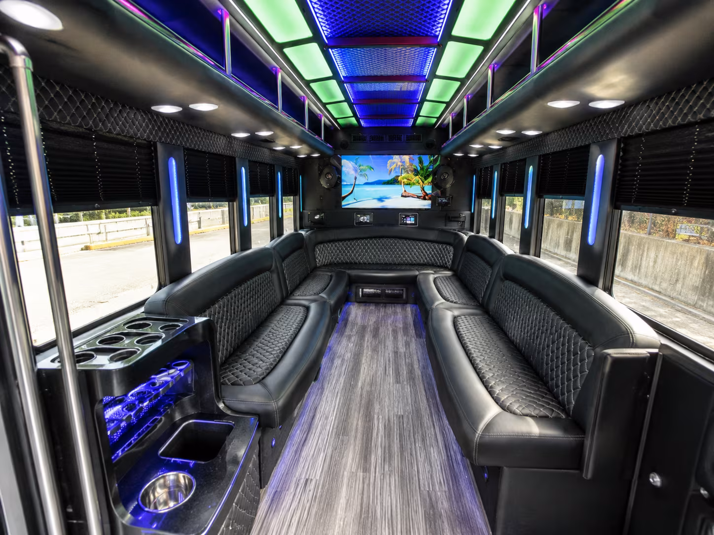 highland 18 passenger party bus inside