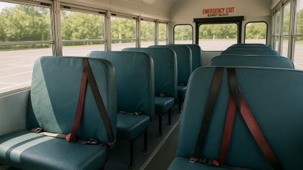 Interior of Charter Bus Company Highland's School Bus in Highland