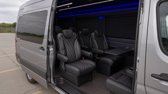 Interior of Charter Bus Company Highland's Sprinter Van Rental With Driver in Highland